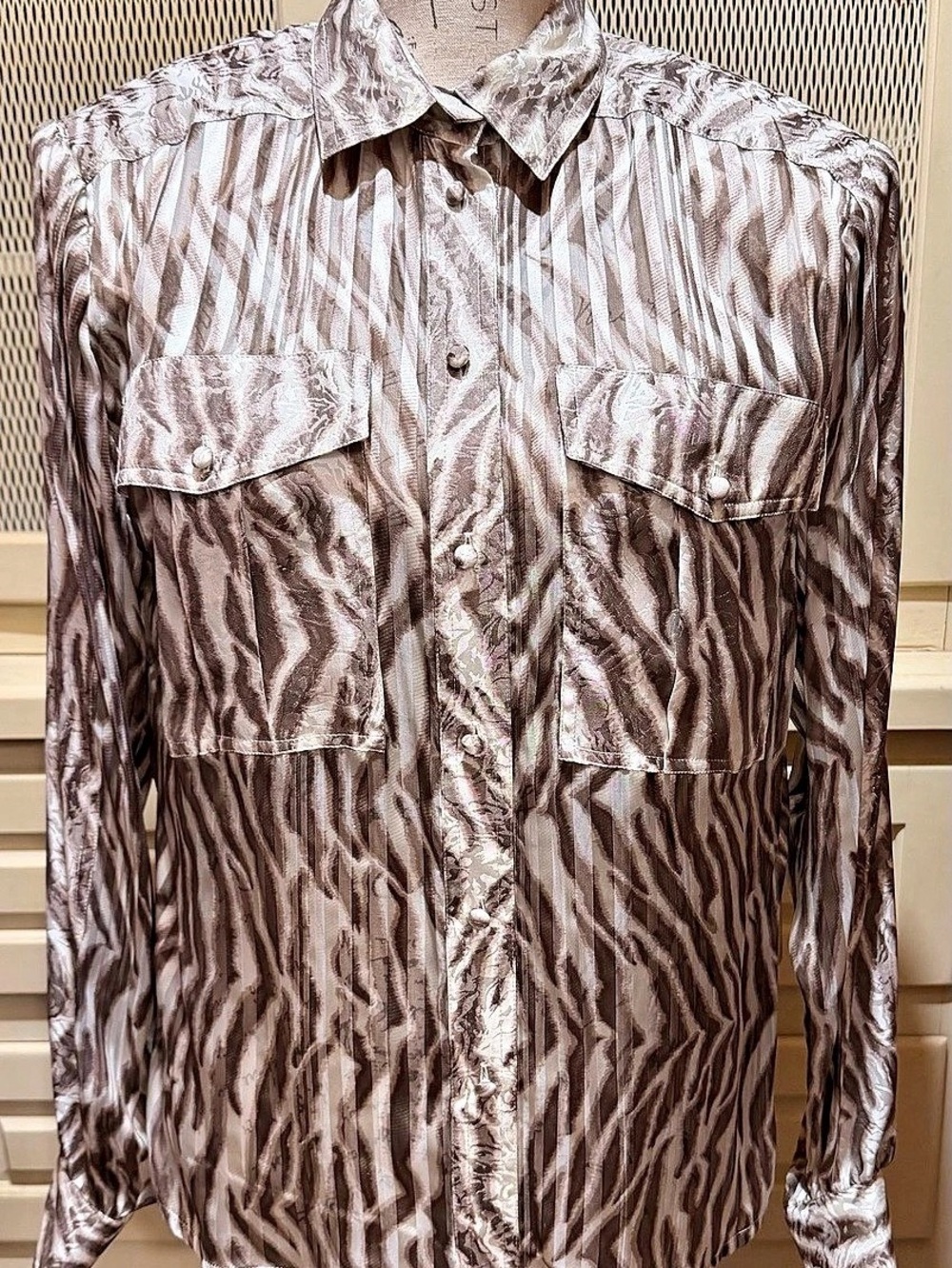 Vintage Adrianna Papell NWT Silk Zebra Burnout Safari Blouse